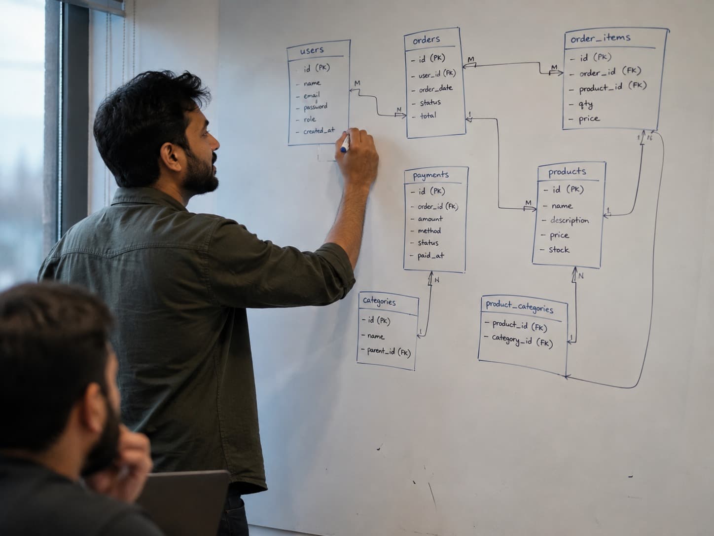 The Pinnacle HMS schema, worked out on a whiteboard before any code