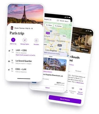 Trip itinerary and hotel search on mobile