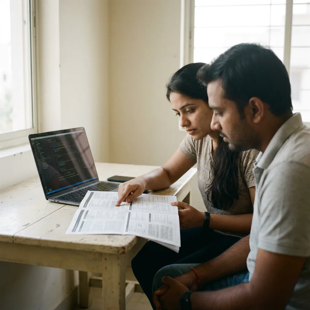 Two engineers going through a written scope document line by line