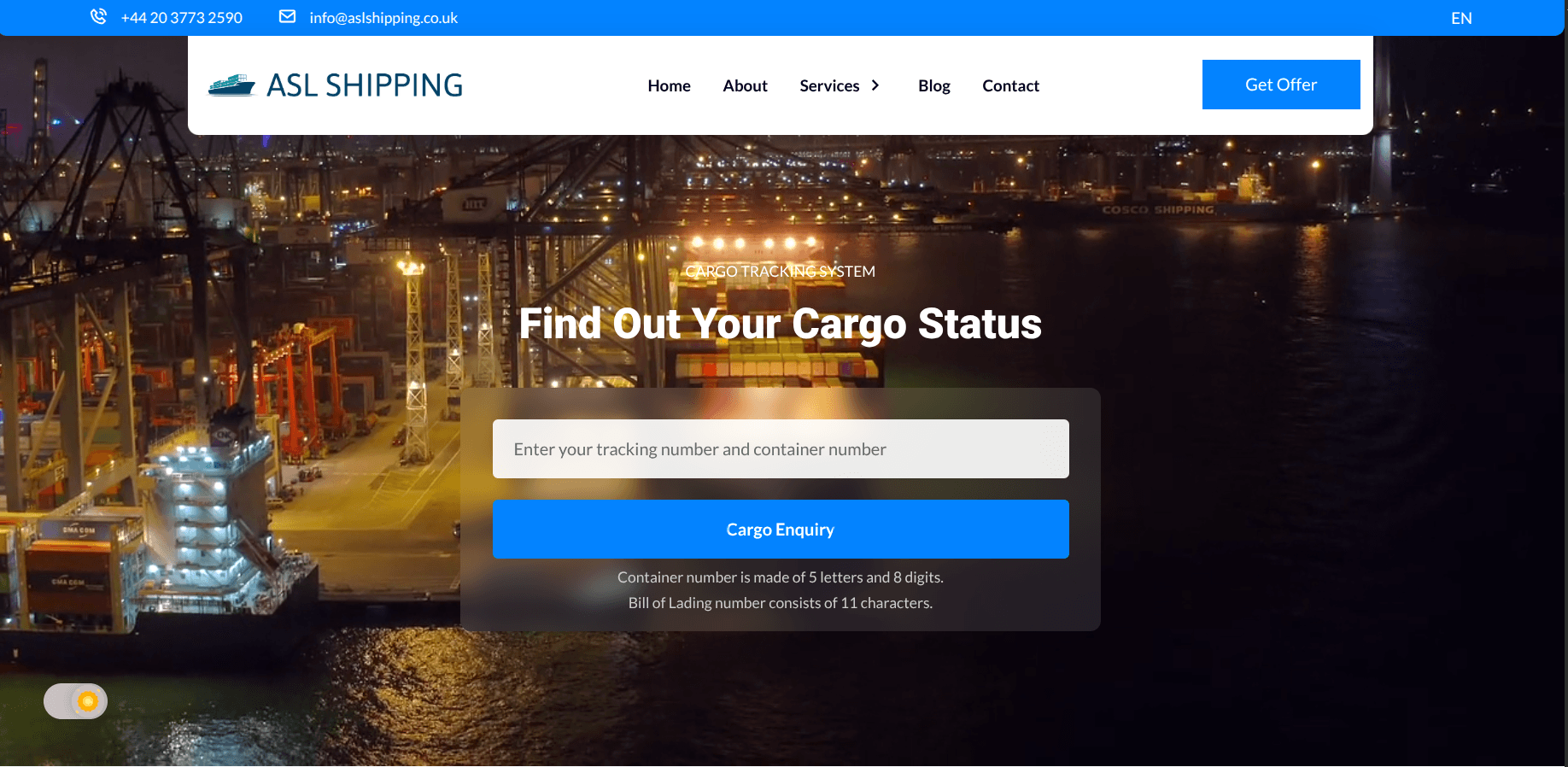 ASL Shipping Hero Page - Technical Description